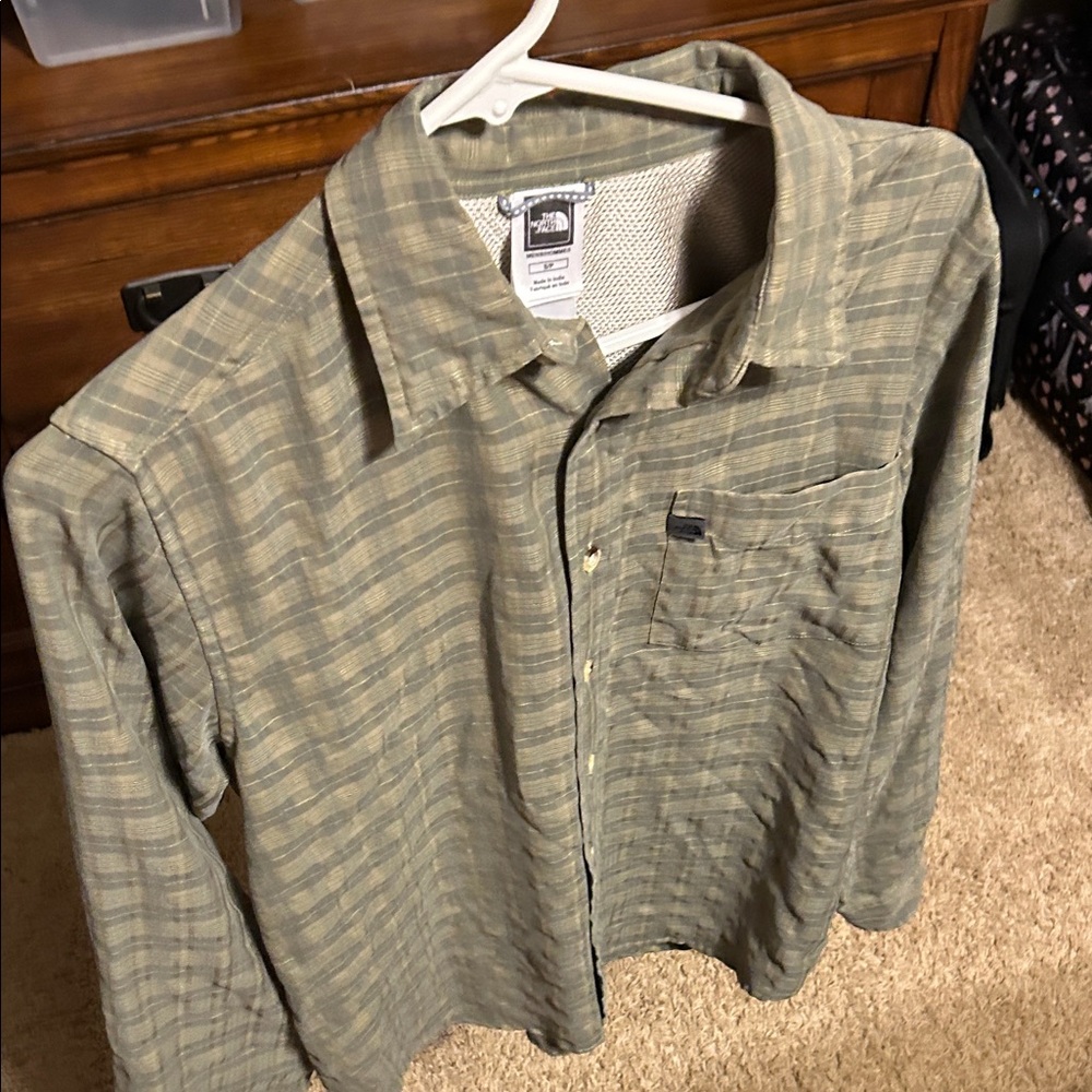 The North Face Men's Green and Gray Plaid Shirt